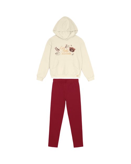 Conjunto Menina Blusão Com Capuz Em Moletom Flanelado - Carinhoso