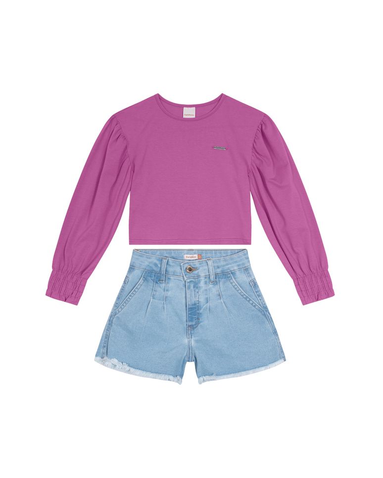 Conjunto Menina Shorts Godê Em Jeans Leve - Carinhoso