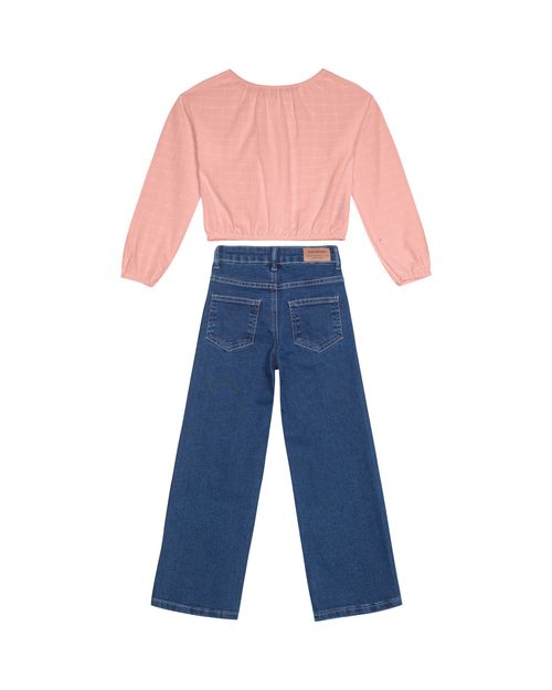 Conjunto Menina Calça Wide Leg Em Jeans Leve - Carinhoso