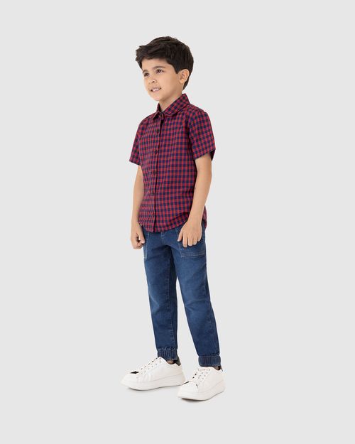 Camisa Infantil Menino Manga Curta Xadrez Em Tricoline Malwee Kids