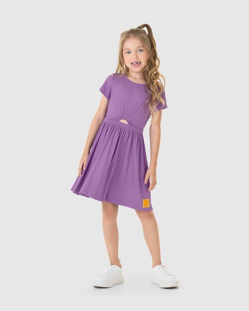 Vestido Infantil Vazado Frontal Em Malha Viscose Canelada Malwee Kids