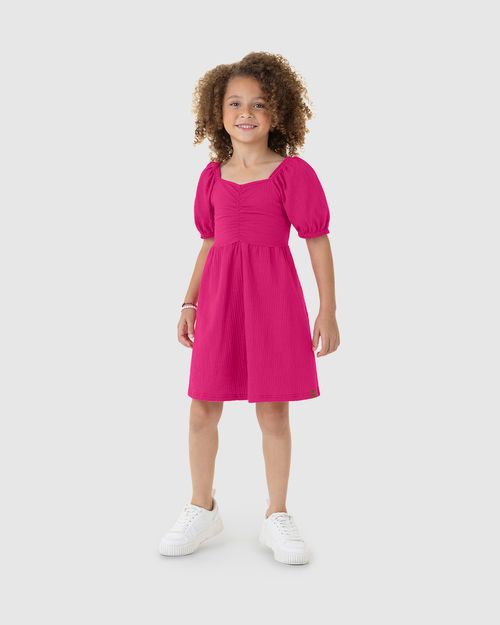 Vestido Infantil Manga Bufante Em Malha Texturizada Malwee Kids