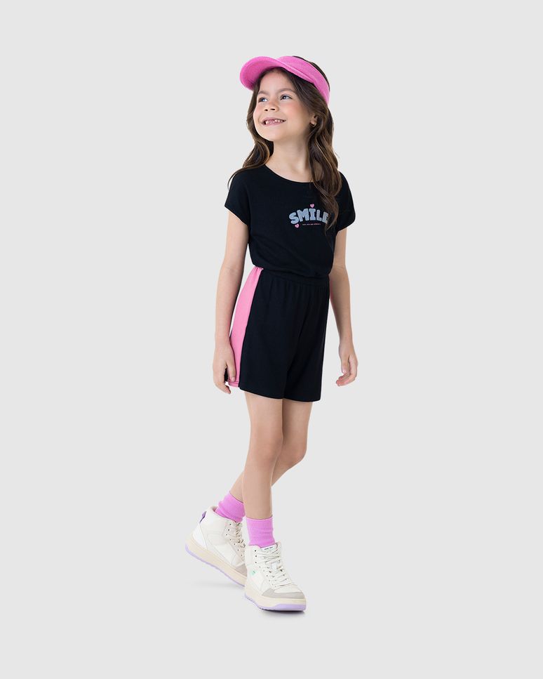 Macaquinho Infantil Menina Smile Em Malha Canelada De Viscose Malwee Kids