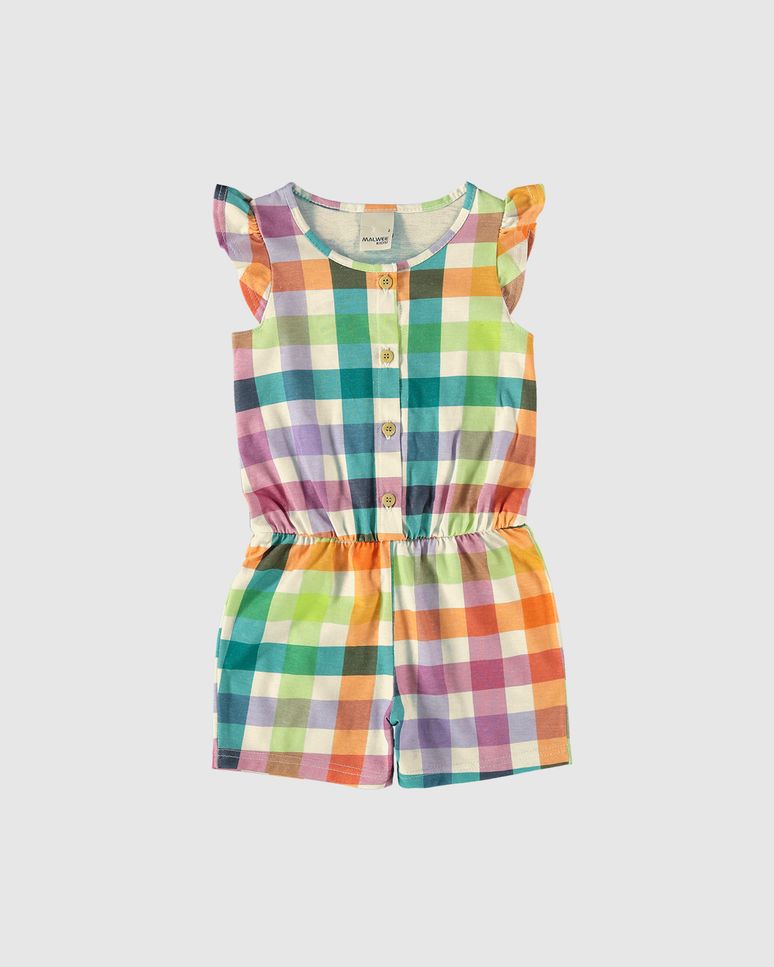 Macaquinho Infantil Menina Xadrez Em Algodão Malwee Kids