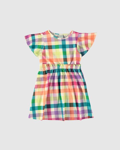 Vestido Infantil Acinturado Estampa Xadrez Em Algodão Malwee Kids