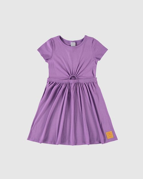 Vestido Infantil Vazado Frontal Em Malha Viscose Canelada Malwee Kids