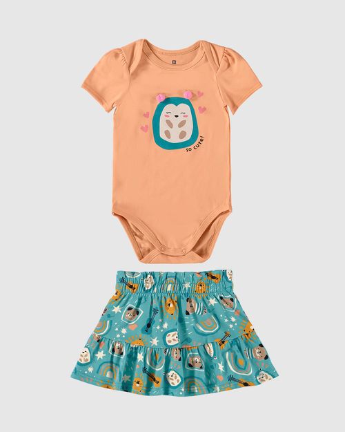 Conjunto Infantil Menina Body E Saia Em Algodão Malwee Kids