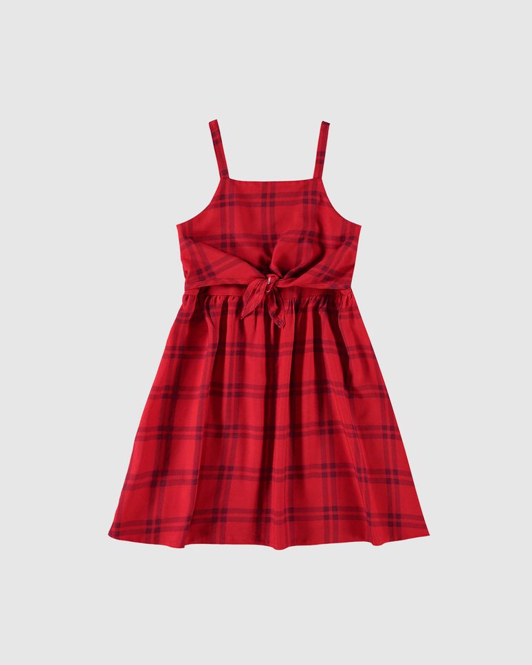 Vestido Infantil Estampa Xadrez Amarração Frontal Em Viscose Malwee Kids