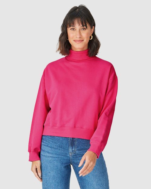 Blusão Básico Feminino Gola Alta Manga Longa Em Moletom Flanelado