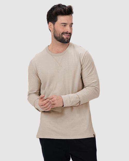 Camiseta Básica Masculina Regular Manga Longa Em Piquet Stretch