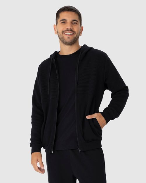 Jaqueta Masculina Com Capuz Em Malha Relevo