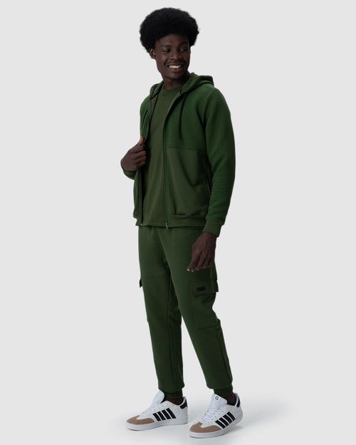 Calça Jogger Masculina Bolso Cargo Em Moletom Flanelado