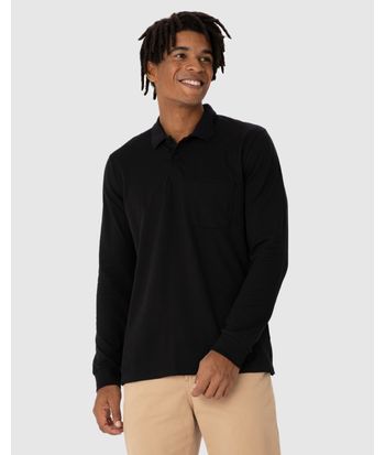 Camisa Polo Básica Masculina Manga Longa Em Piquet Stretch
