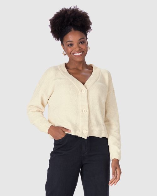 Cardigan Cropped Feminino Em Tricô Lurex