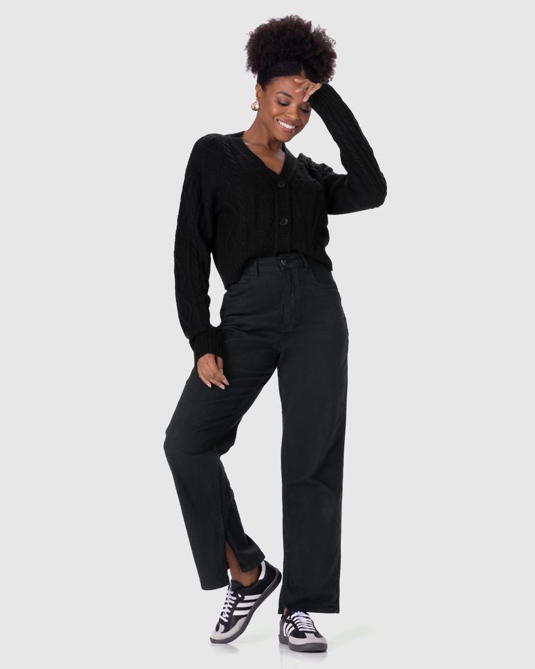 Cardigan Cropped Feminino Trançado Em Tricô