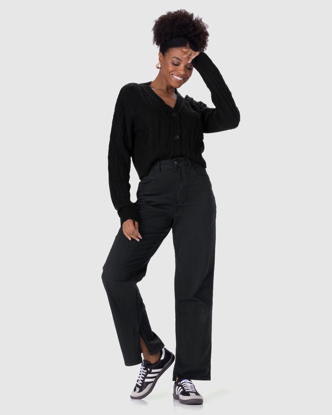 Cardigan Cropped Feminino Trançado Em Tricô PRETO - Malwee