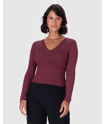Blusa Feminina Recorte Franzido Lateral Em Malha Canelada De Viscose