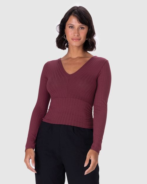 Blusa Feminina Recorte Franzido Lateral Em Malha Canelada De Viscose