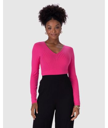 Blusa Feminina Recorte Franzido Lateral Em Malha Canelada De Viscose