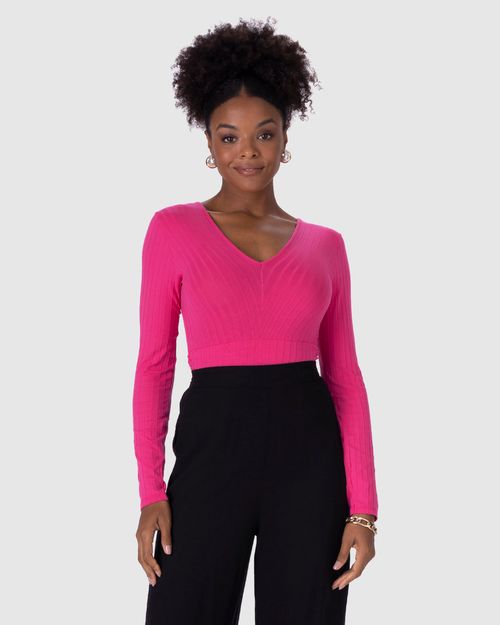 Blusa Feminina Recorte Franzido Lateral Em Malha Canelada De Viscose