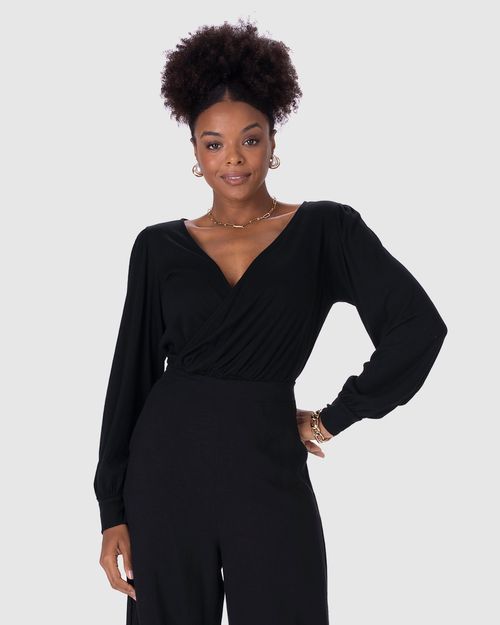 Blusa Cropped Feminina Manga Longa Em Malha Viscose Canelada