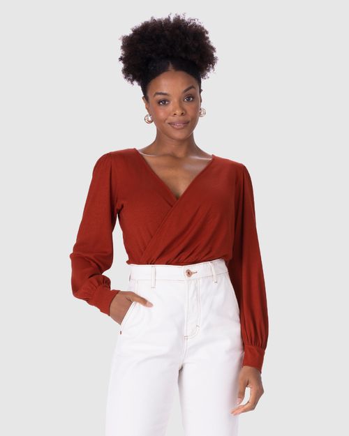 Blusa Cropped Feminina Manga Longa Em Malha Viscose Canelada