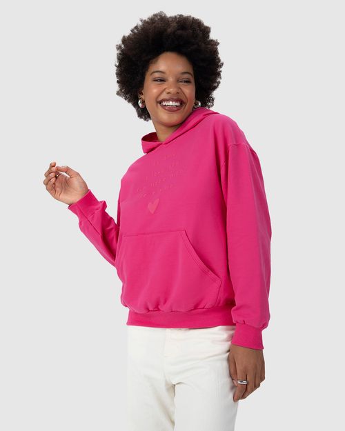 Blusão Feminino Com Capuz I Love You Em Moletom Stretch Flanelado