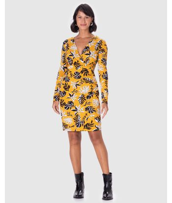 Vestido Feminino Transpassado Manga Longa Em Viscose Stretch