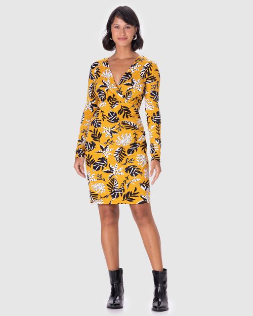 Vestido Feminino Transpassado Manga Longa Em Viscose Stretch
