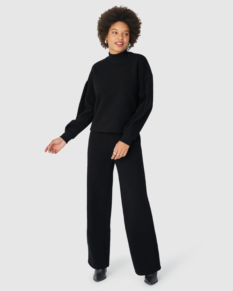 Calça Reta Feminina Bolso Frontal Em Moletom Premium