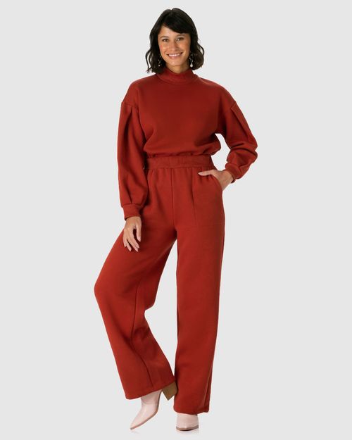 Calça Reta Feminina Bolso Frontal Em Moletom Premium
