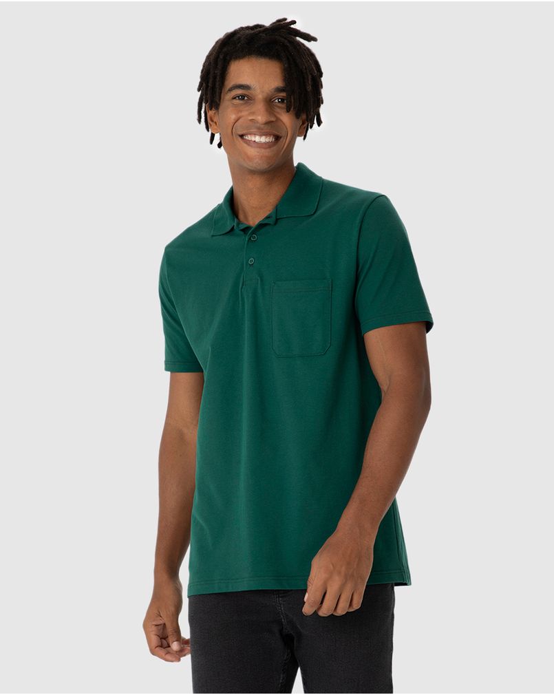 Camisa Polo Básica Masculina Gola Esporte E Bolso Piquet Stretch