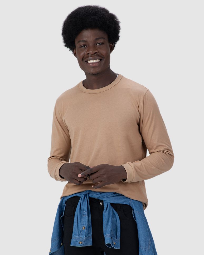 Camiseta Básica Masculina Punho Aplicado Em Algodão