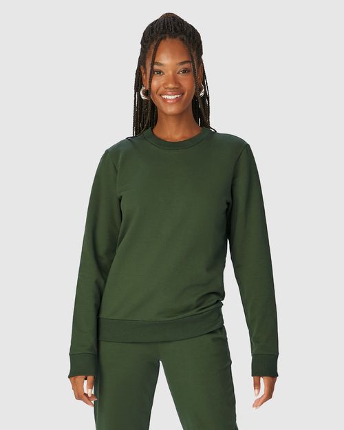 Blusão Básico Feminino Decote Redondo Em Moletom Stretch Flanelado