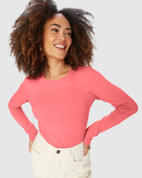 Blusa Básica Feminina Decote Redondo Em Algodão