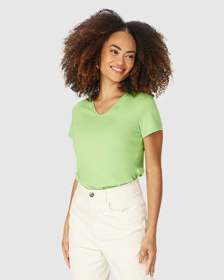 Blusa Básica Feminina Decote V Em Algodão