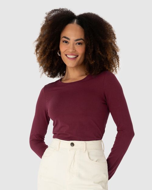 Blusa Básica Feminina Decote Redondo Em Viscose Stretch