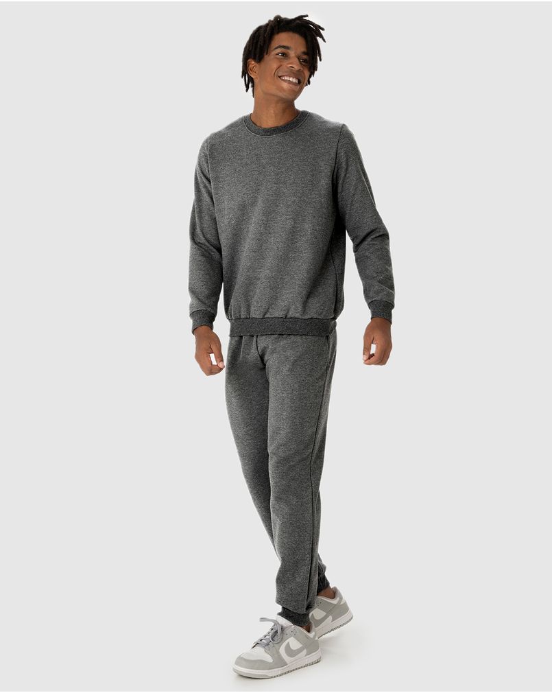 Conjunto Masculino Calça Cós Elástico Em Moletom Flanelado CINZA - Main Image