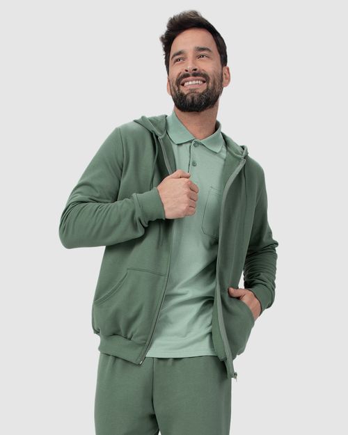 Conjunto Masculino Jaqueta Com Capuz Em Moletom Stretch Flanelado