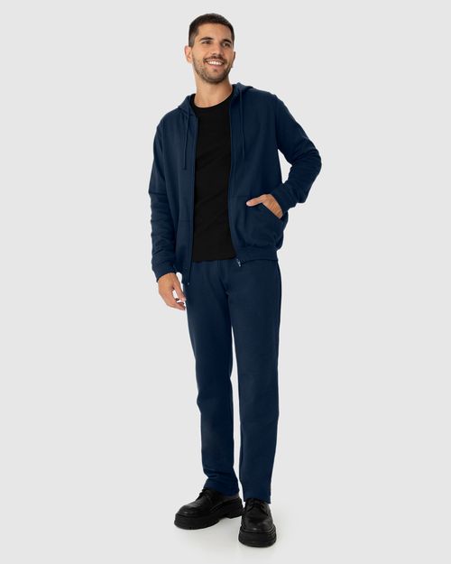 Conjunto Masculino Jaqueta Com Capuz Em Moletom Stretch Flanelado