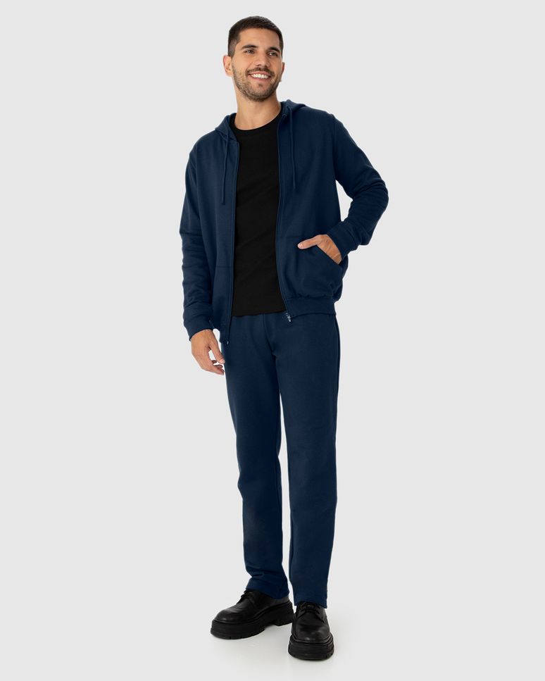 Conjunto Masculino Jaqueta Com Capuz Em Moletom Stretch Flanelado