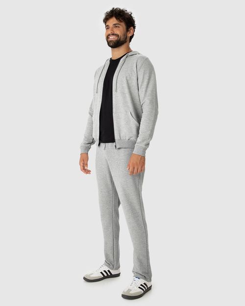 Conjunto Masculino Jaqueta Com Capuz Em Moletom Stretch Flanelado