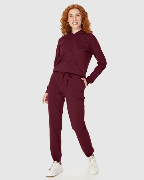 Conjunto Feminino Blusão Com Capuz Em Moletom Stretch Flanelado