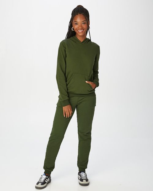 Conjunto Feminino Blusão Com Capuz Em Moletom Stretch Flanelado