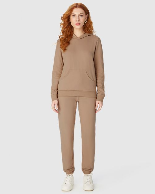 Conjunto Feminino Blusão Com Capuz Em Moletom Stretch Flanelado
