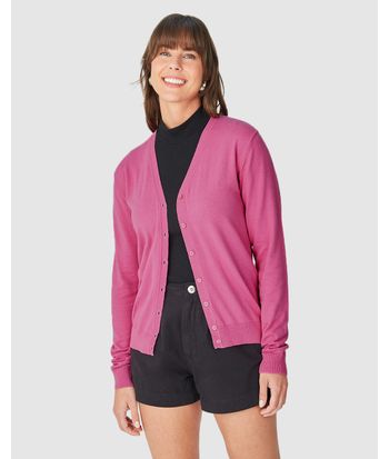Cardigan Básico Feminino Decote V Em Tricô