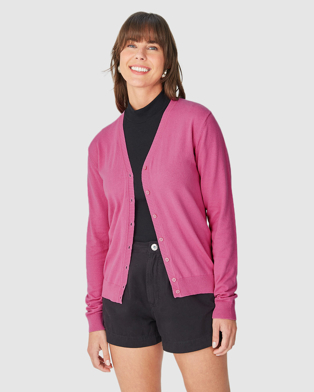 Cardigan Básico Feminino Decote V Em Tricô ROSA - Malwee