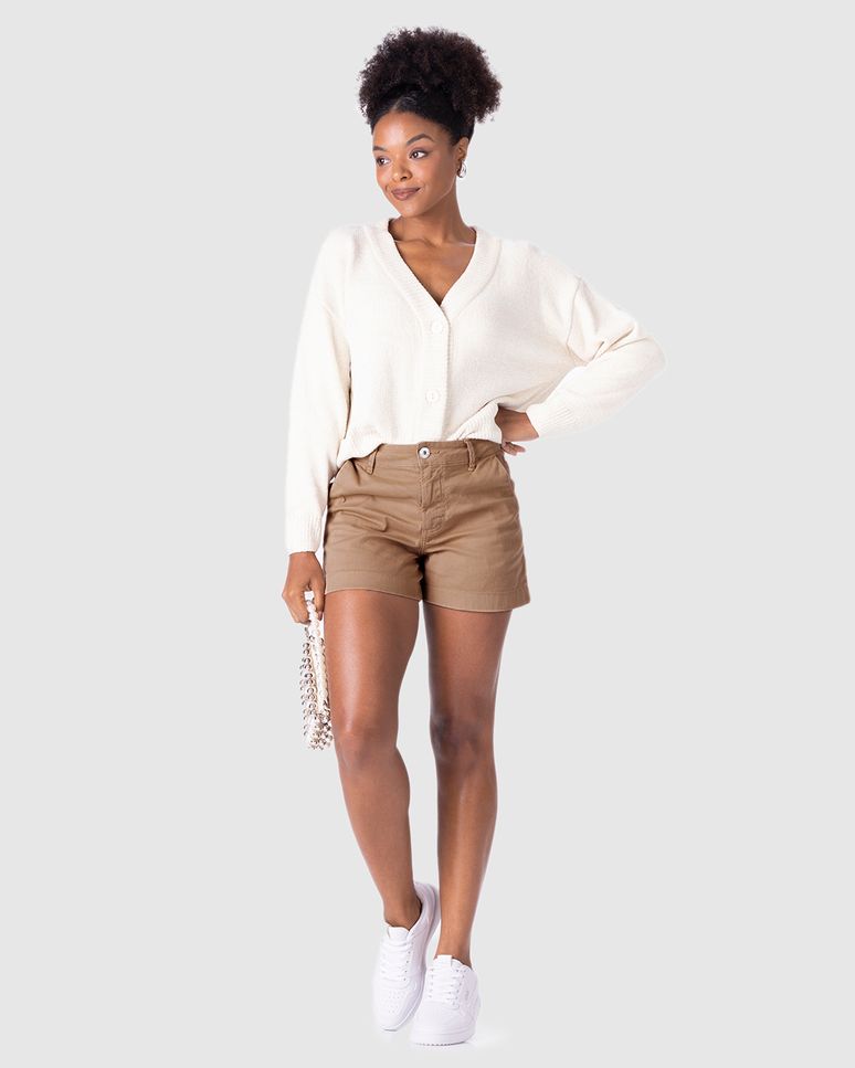 Shorts Alfaiataria Feminino Em Sarja Com Elastano