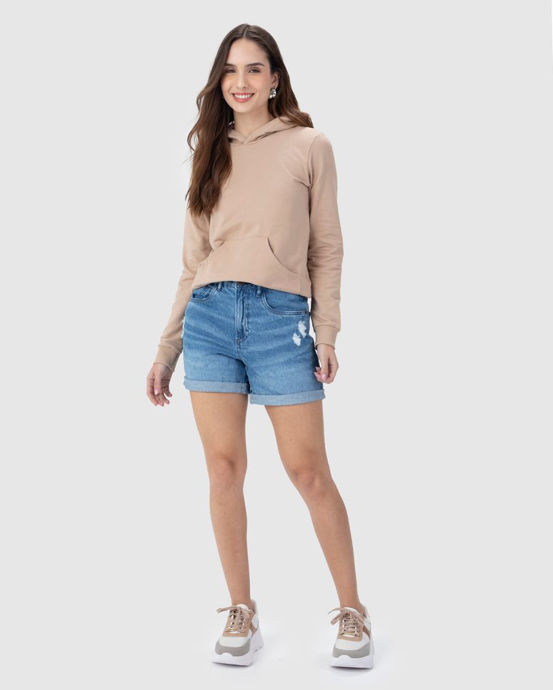 Bermuda Feminina Boyfriend Puídos Em Jeans 100% Algodão