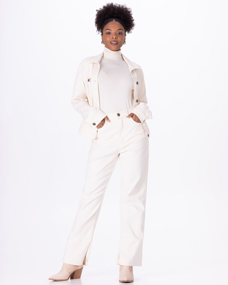 Calça Straight Cropped Feminina Em Sarja Com Elastano Eco